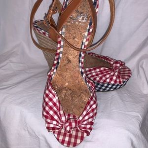 Giani Bernini red and blue gingham check wedge